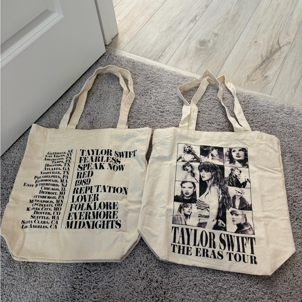 Taylor Swift Natural Canvas Eras Tour Tote Bag with Black Print